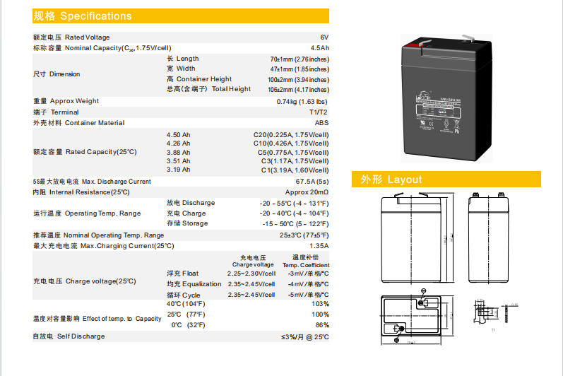 理士蓄电池6V4.5AHwww.ups7.cn